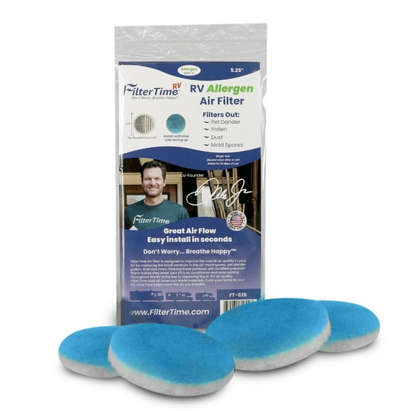 FilterTime Allergen RV Air Filter 5.25" Round Air Duct AC Filter MERV 6 Air Filter Made in USA