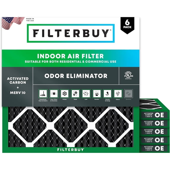 Filterbuy 10x10x1 Air Filter MERV 10 Odor Defense, Pleated HVAC AC Furnace Filter Replacement, 6-Pack