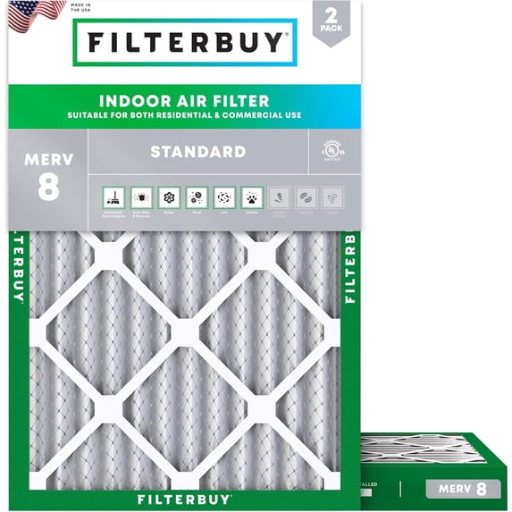 Filterbuy 10x17x2 Air Filter MERV 8 Dust Defense, Pleated HVAC AC Furnace Filter Replacement, 2-Pack