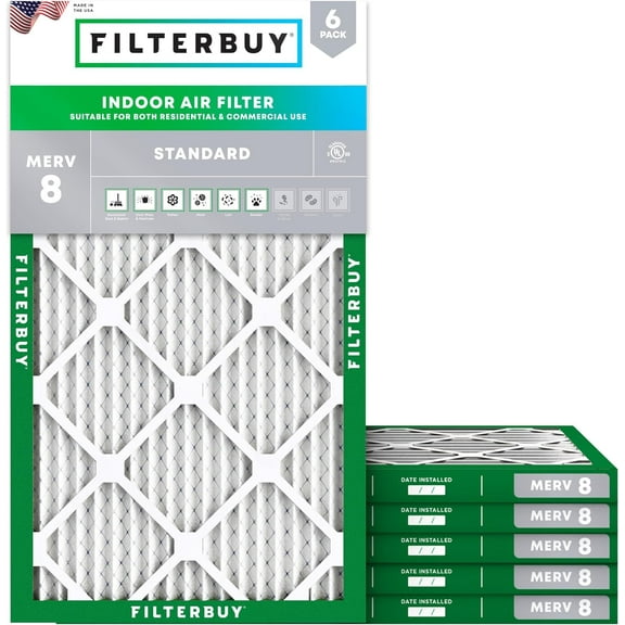 Filterbuy 10x22x1 Air Filter MERV 8 Dust Defense, Pleated HVAC AC Furnace Filter Replacement, 6-Pack
