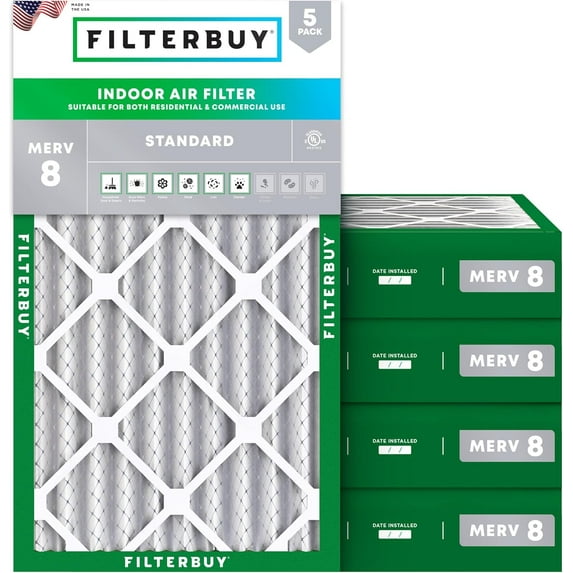 Filterbuy 10x24x4 MERV 8 Dust Defense, Pleated HVAC AC Furnace Air Filters (5-Pack)