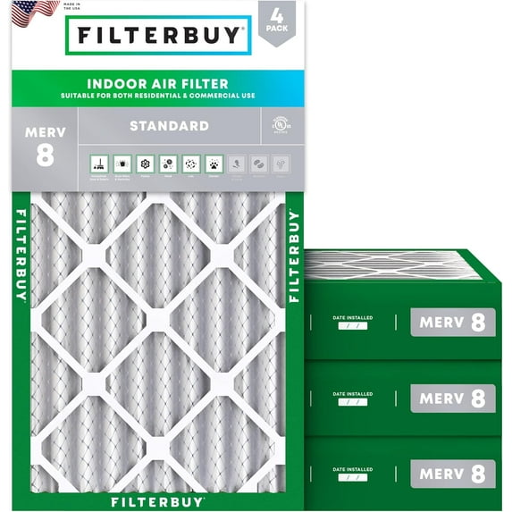 Filterbuy 10x25x4 MERV 8 Dust Defense, Pleated HVAC AC Furnace Air Filters (4-Pack)