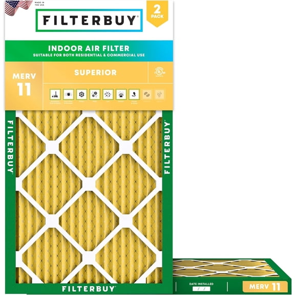 Filterbuy 10x28x1 Air Filter MERV 11 Allergy Defense, Pleated HVAC AC Furnace Filter Replacement, 2-Pack