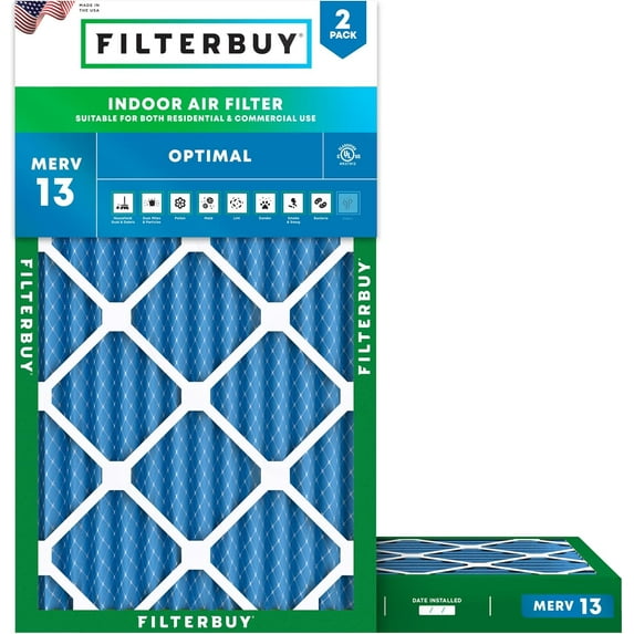 Filterbuy 10x30x2 Air Filter MERV 13 Smoke Defense, Pleated HVAC AC Furnace Filter Replacement, 2-Pack
