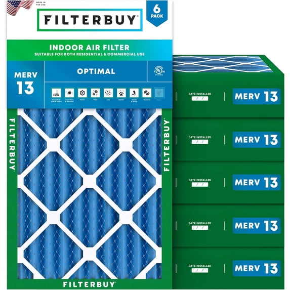 Filterbuy 10x30x4 Air Filter MERV 13 Smoke Defense, Pleated HVAC AC Furnace Filter Replacement, 6-Pack