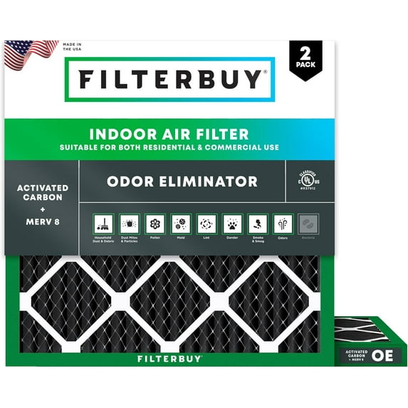 Filterbuy 12x12x1 MERV 8 Odor Eliminator, Pleated HVAC AC Furnace Air Filters (2-Pack)