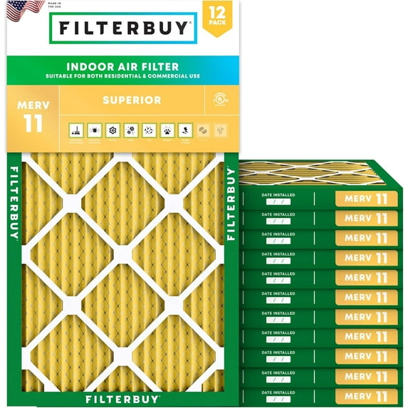 Filterbuy 12x20x1 MERV 11 Allergen Defense, Pleated HVAC AC Furnace Air Filters (12-Pack)