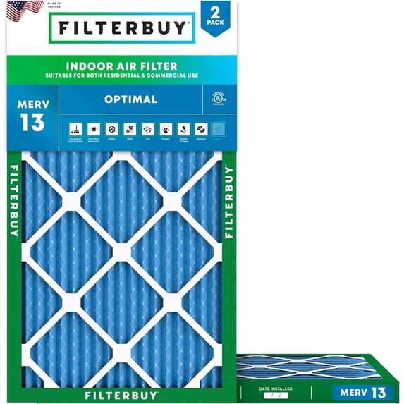 Filterbuy 12x22x1 Air Filter MERV 13 Smoke Defense, Pleated HVAC AC Furnace Filter Replacement, 2-Pack