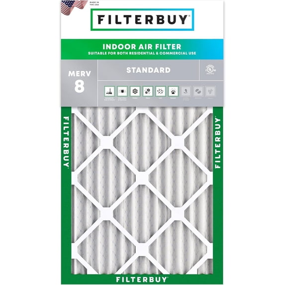 Filterbuy 12x24x2 Air Filter MERV 8 Dust Defense, Pleated HVAC AC Furnace Filter Replacement, 1-Pack