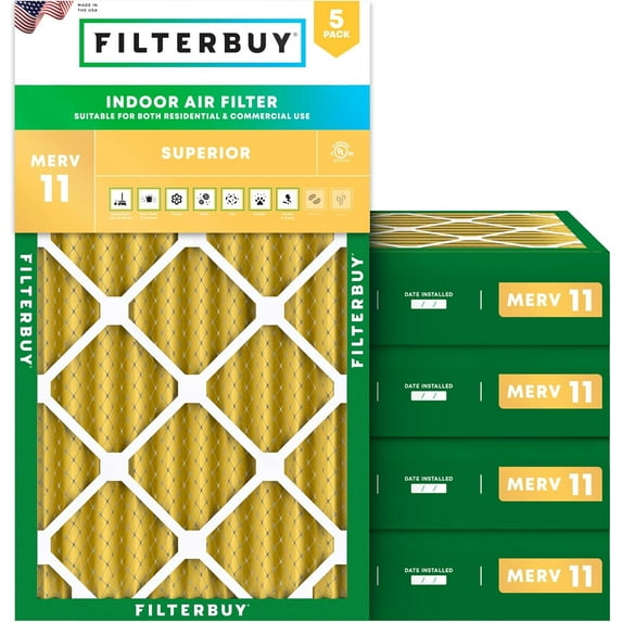 Filterbuy 12x24x4 MERV 11 Allergen Defense, Pleated HVAC AC Furnace Air Filters (5-Pack)