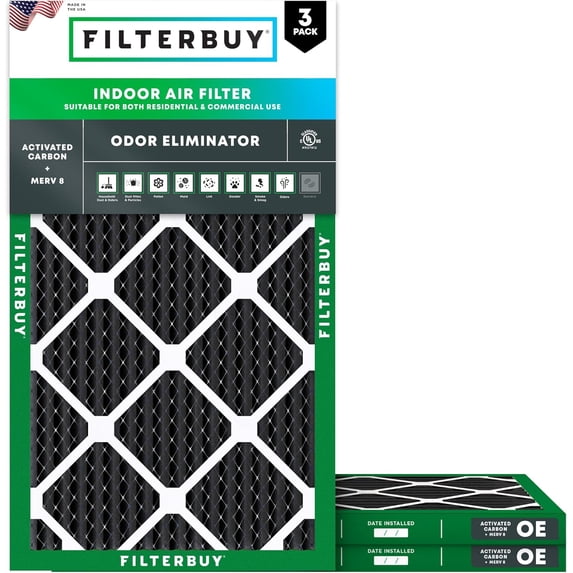 Filterbuy 12x30x1 Air Filter MERV 10 Odor Defense, Pleated HVAC AC Furnace Filter Replacement, 3-Pack