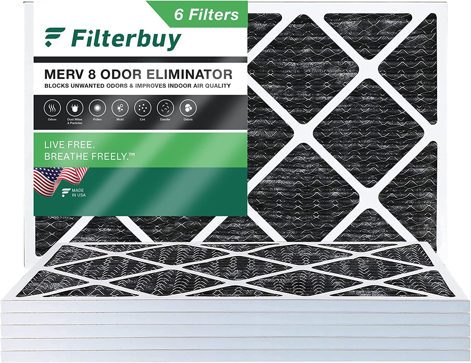 Filterbuy 12x30x1 MERV 8 Odor Eliminator Pleated HVAC AC Furnace Air