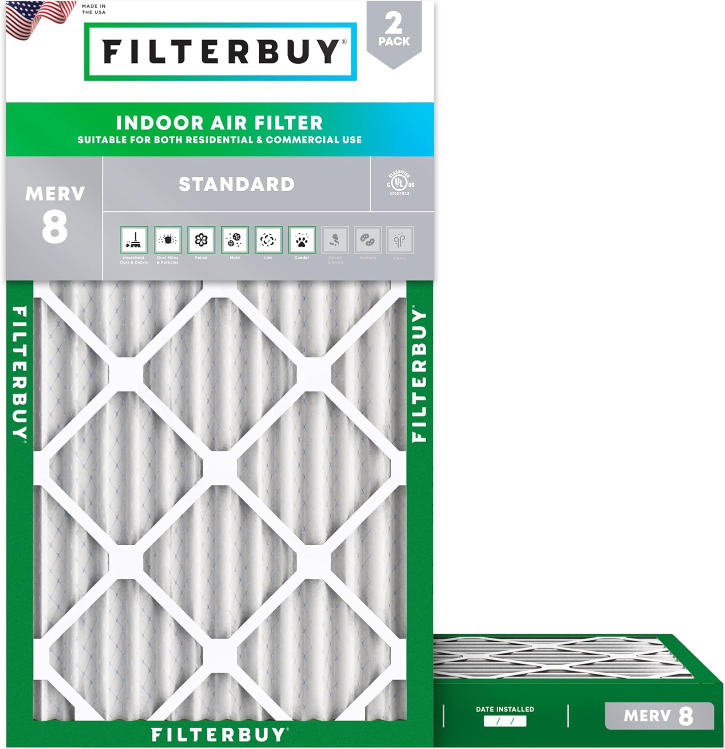 Filterbuy 12x30x2 MERV 8 Electrostatic Pleated Furnace Air Filters (2-Pack)