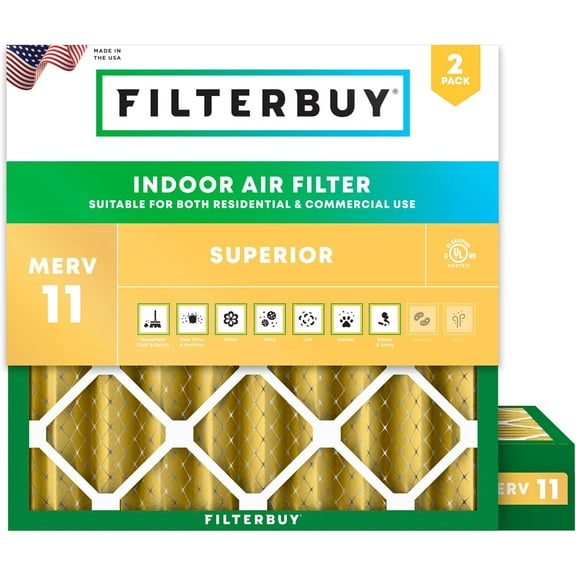 Filterbuy 13.25x13.25x4 Air Filter MERV 11 Allergy Defense, Pleated HVAC AC Furnace Filter Replacement, 2-Pack