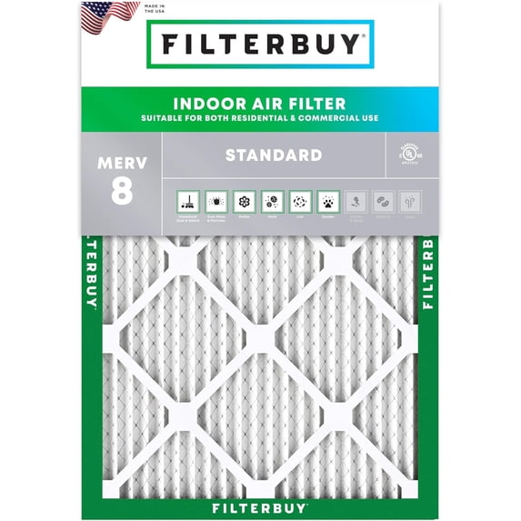 Filterbuy 13.25x17.75x1 Air Filter MERV 8 Dust Defense, Pleated HVAC AC Furnace Filter Replacement, 1-Pack