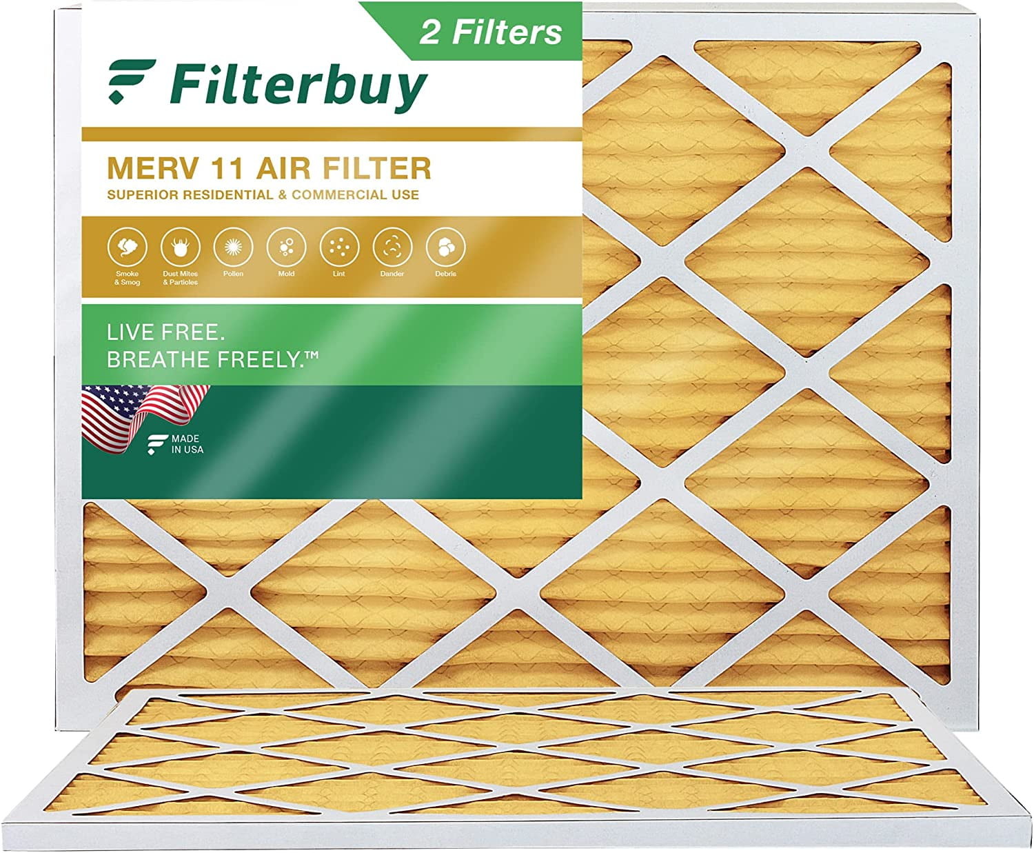 Filterbuy 13x20x1 MERV 11 Pleated HVAC AC Furnace Air Filters 2 Pack