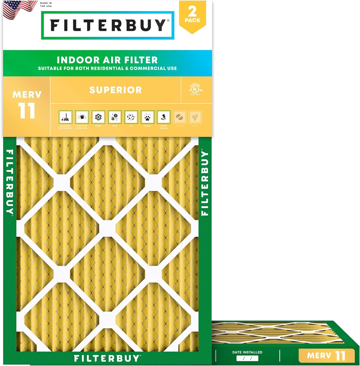 Filterbuy 13x21.5x1 MERV 11 Pleated HVAC Furnace Air Filters 2-Pack