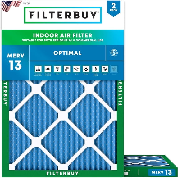Filterbuy 14.5x19x1 Air Filter MERV 13 Smoke Defense, Pleated HVAC AC Furnace Filter Replacement, 2-Pack