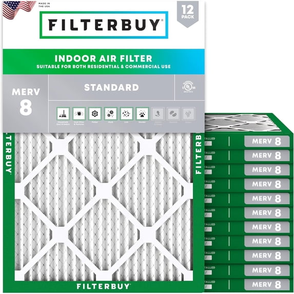 Filterbuy 14.5x19x1 Air Filter MERV 8 Dust Defense, Pleated HVAC AC Furnace Filter Replacement, 12-Pack