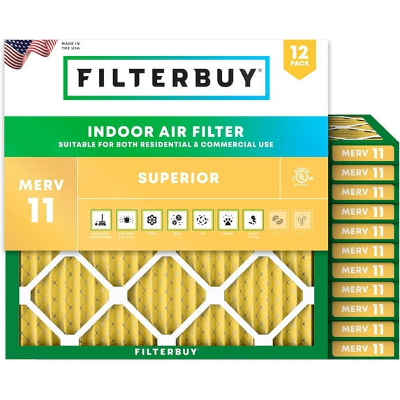 Filterbuy 14x14x1 MERV 11 Allergen Defense, Pleated HVAC AC Furnace Air Filters (12-Pack)