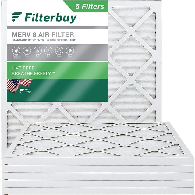 Filterbuy 14x14x1 MERV 8 Pleated HVAC AC Furnace Air Filters (6Pack