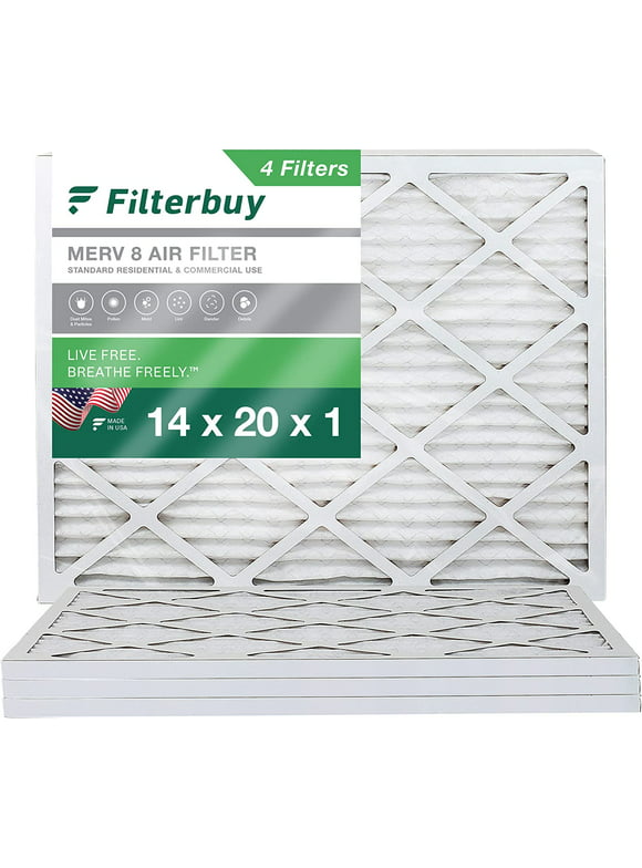 Filterbuy 14x20x1 MERV 8 Pleated HVAC AC Furnace Air Filters (4-Pack)