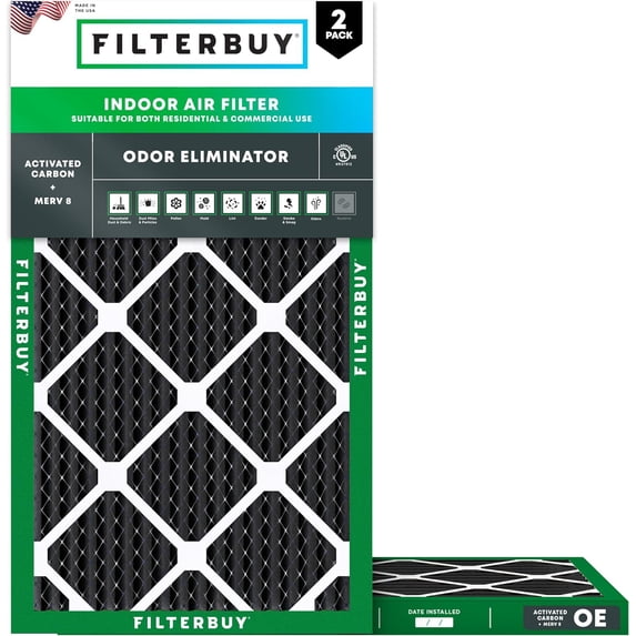 Filterbuy 14x24x1 Air Filter MERV 10 Odor Defense, Pleated HVAC AC Furnace Filter Replacement, 2-Pack