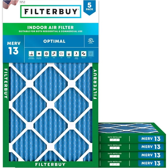 Filterbuy 14x24x1 MERV 13 Health Defense, Pleated HVAC AC Furnace Air Filters (5-Pack)