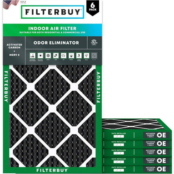 Filterbuy 14x24x1 MERV 8 Odor Eliminator, Pleated HVAC AC Furnace Air Filters (6-Pack)
