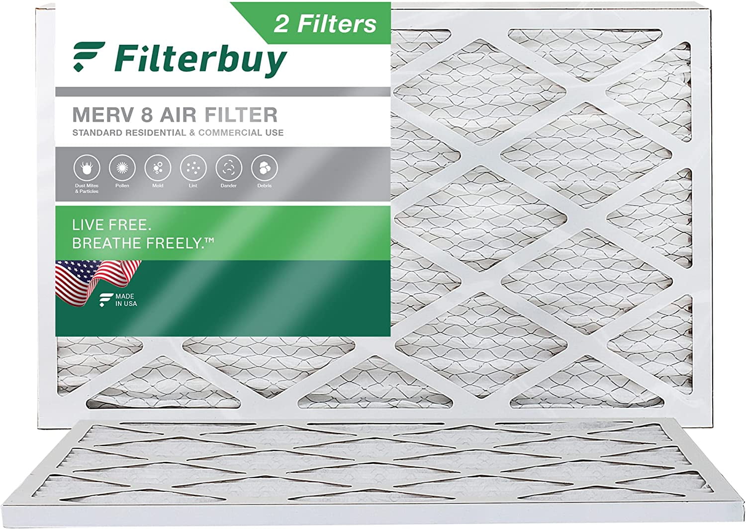 Filterbuy 14x24x1 MERV 8 Pleated HVAC AC Furnace Air Filters (2Pack