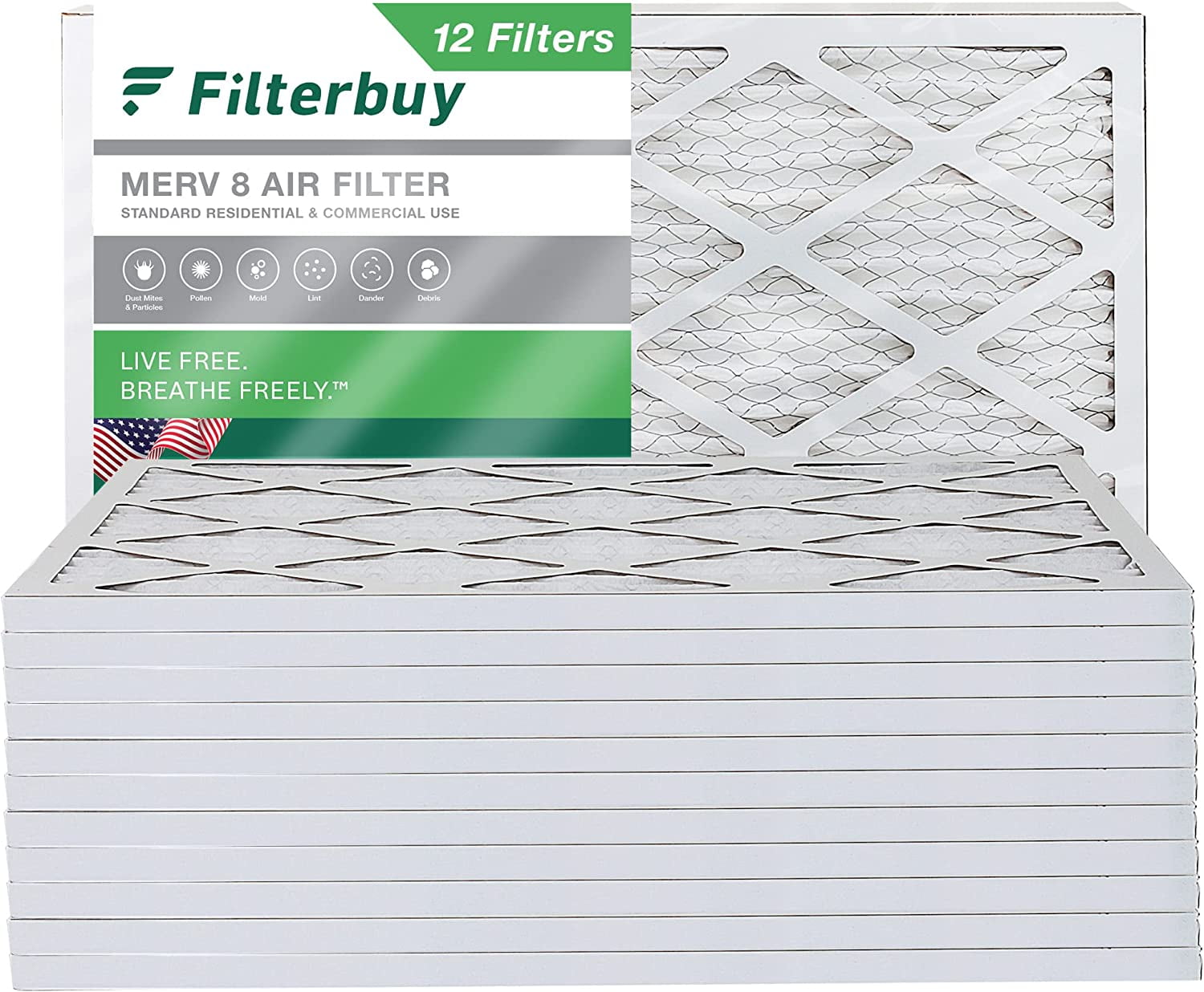 Filterbuy 14x25x1 MERV 8 Pleated HVAC AC Furnace Air Filters (12Pack