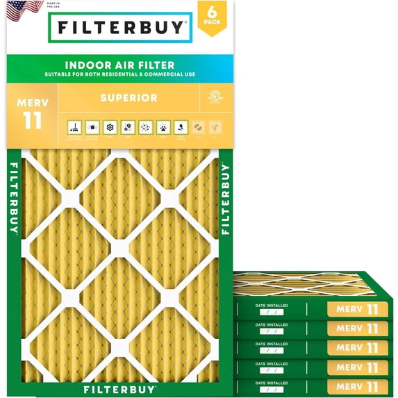 Filterbuy 14x27x1 Air Filter MERV 11 Allergy Defense, Pleated HVAC AC Furnace Filter Replacement, 6-Pack