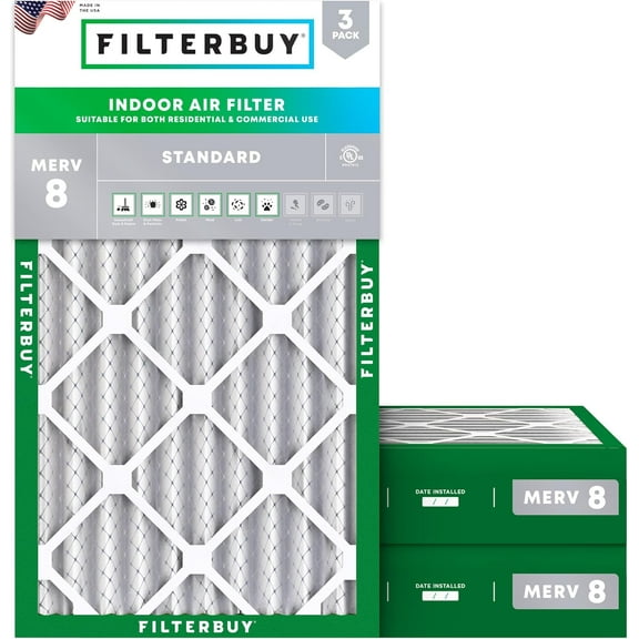 Filterbuy 14x27x4 MERV 8 Dust Defense, Pleated HVAC AC Furnace Air Filters (3-Pack)