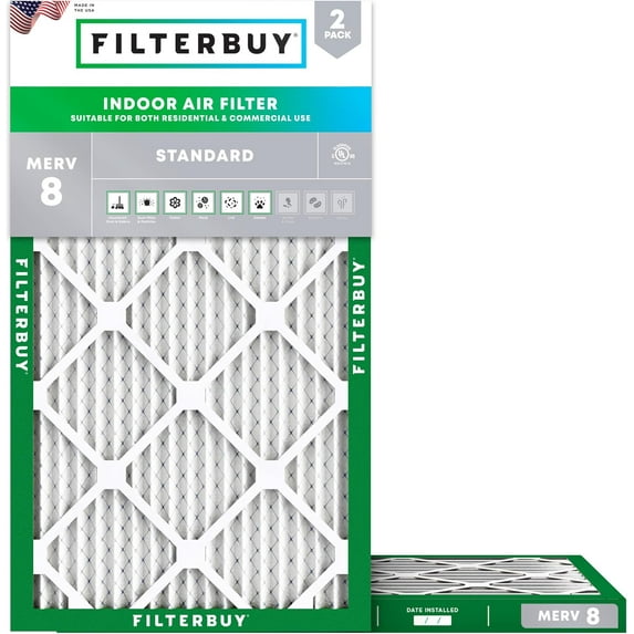 Filterbuy 14x28x1 MERV 8 Dust Defense, Pleated HVAC AC Furnace Air Filters (2-Pack)