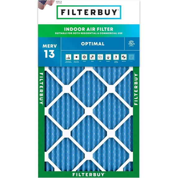 Filterbuy 14x30x1 Air Filter MERV 13 Smoke Defense, Pleated HVAC AC Furnace Filter Replacement, 1-Pack