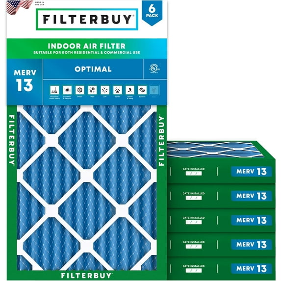 Filterbuy 14x36x2 Air Filter MERV 13 Smoke Defense, Pleated HVAC AC Furnace Filter Replacement, 6-Pack