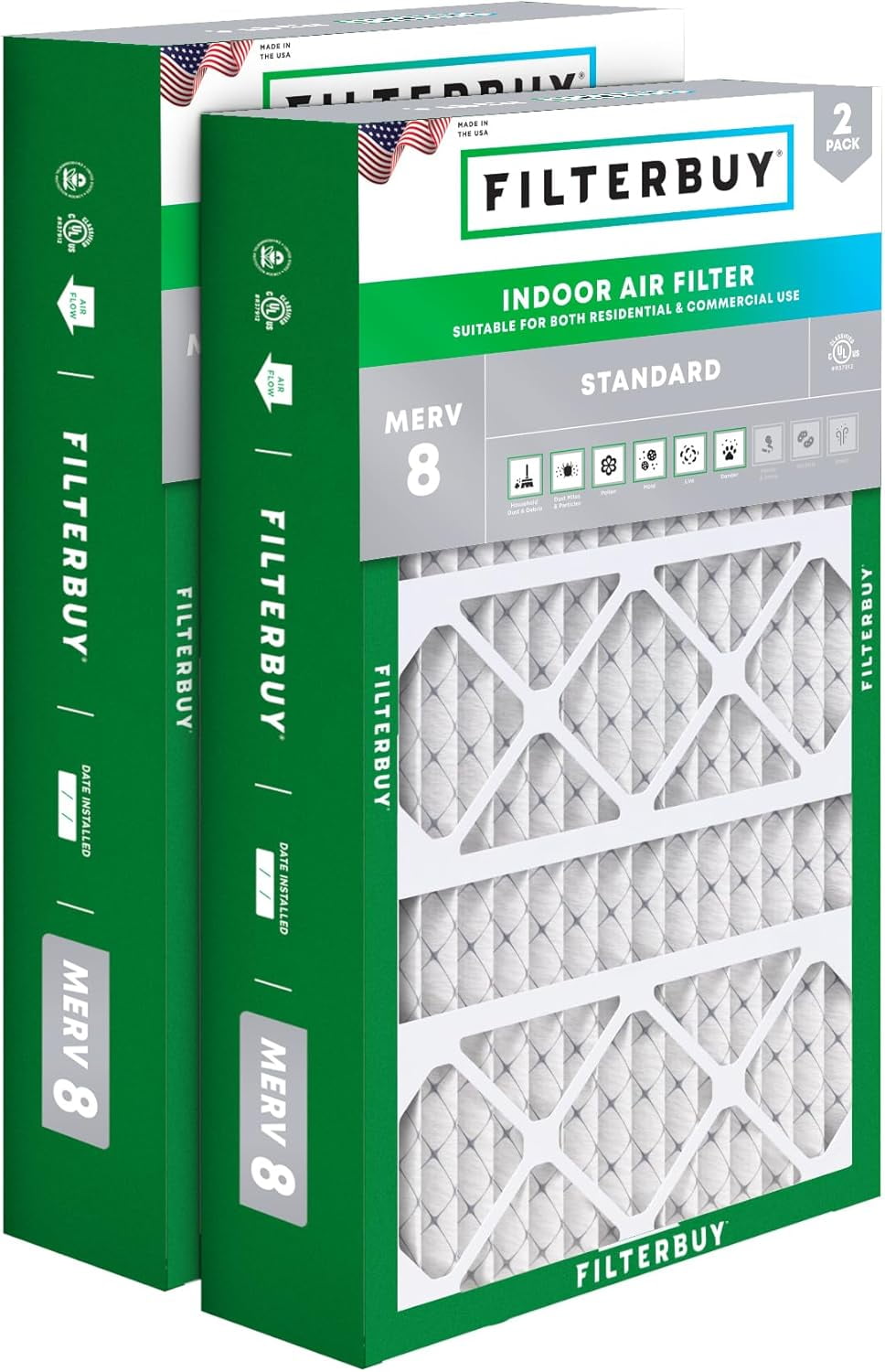 Filterbuy 15.75x27.63x3.50 Air Filter MERV 8 Dust Defense, Pleated HVAC AC Furnace Filter Replacement for Aprilaire Space-Gard 2140, 2-Pack
