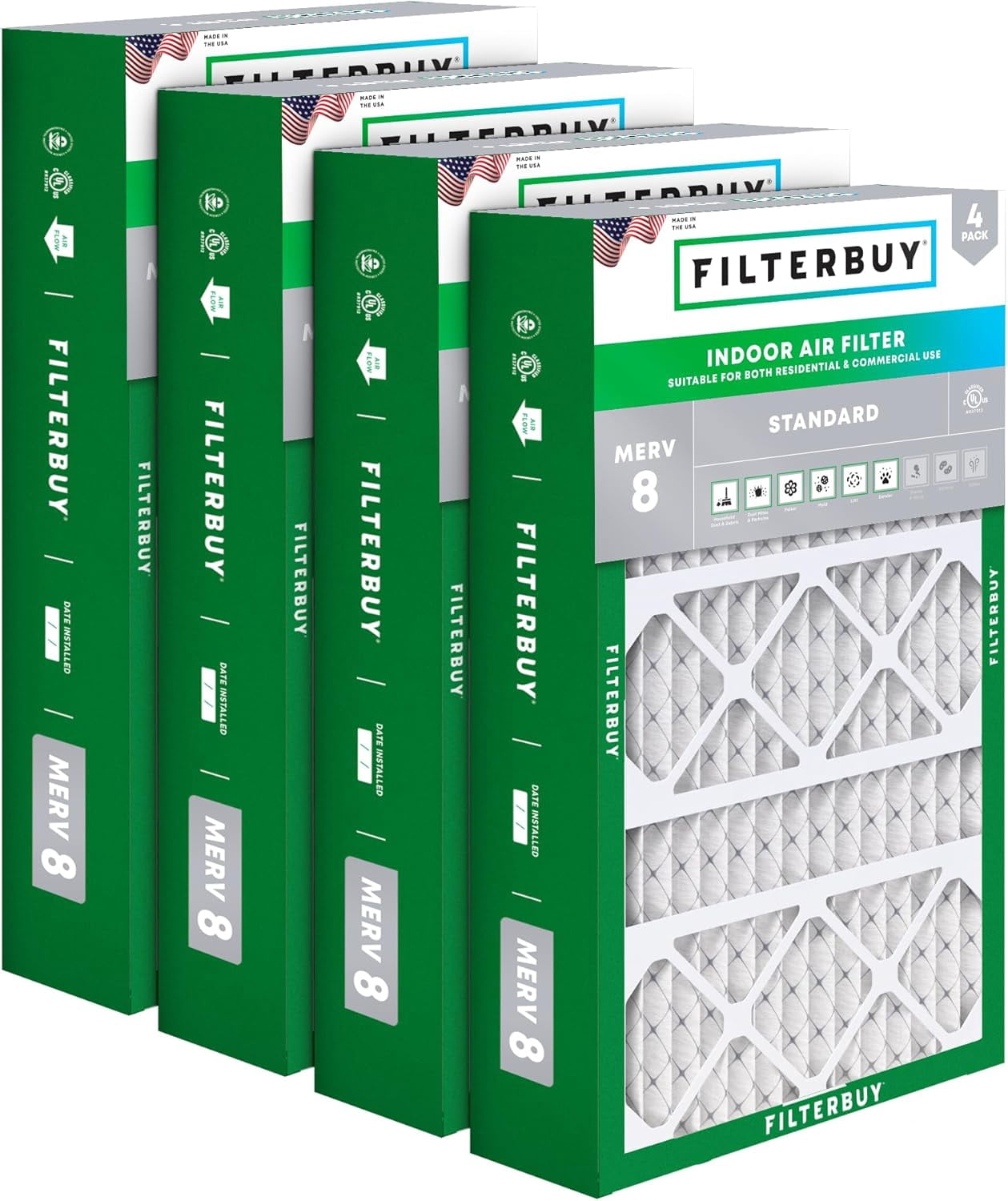 Filterbuy 15.75x27.63x3.50 Air Filter MERV 8 Dust Defense, Pleated HVAC AC Furnace Filter Replacement for Aprilaire Space-Gard 2140, 4-Pack