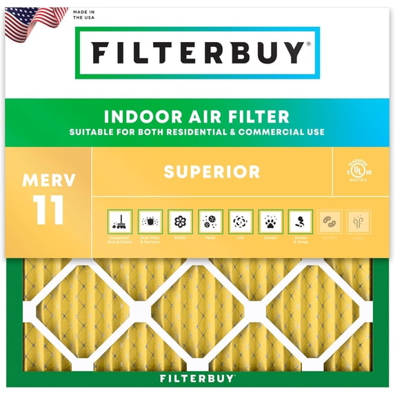 Filterbuy 15x15x1 Air Filter MERV 11 Allergy Defense, Pleated HVAC AC Furnace Filter Replacement, 1-Pack