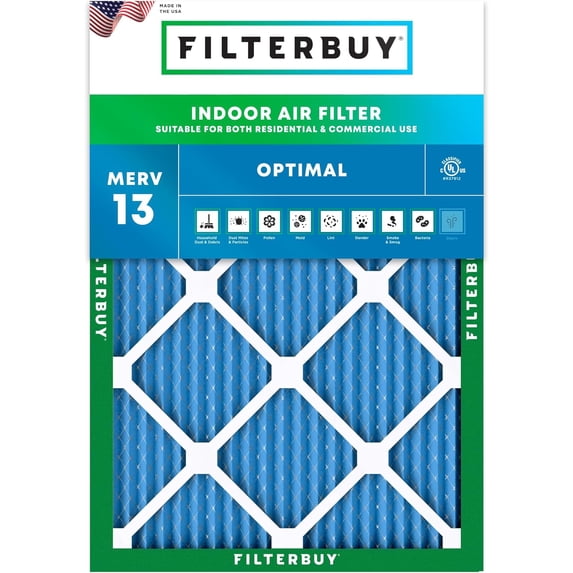Filterbuy 15x19x1 Air Filter MERV 13 Smoke Defense, Pleated HVAC AC Furnace Filter Replacement, 1-Pack