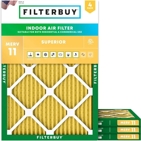 Filterbuy 15x20x1 Air Filter MERV 11 Allergy Defense, Pleated HVAC AC Furnace Filter Replacement, 4-Pack