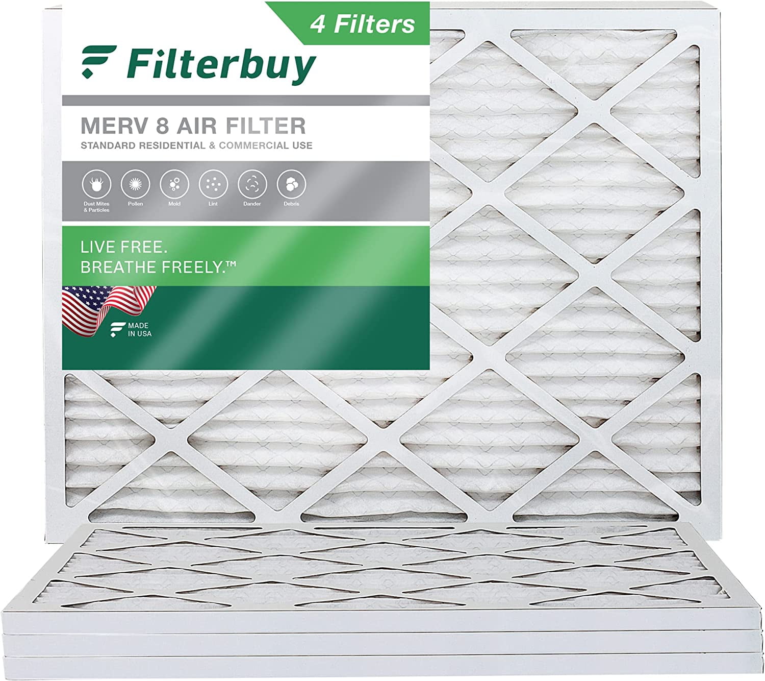 Filterbuy 15x20x1 MERV 8 Pleated HVAC AC Furnace Air Filters (4Pack