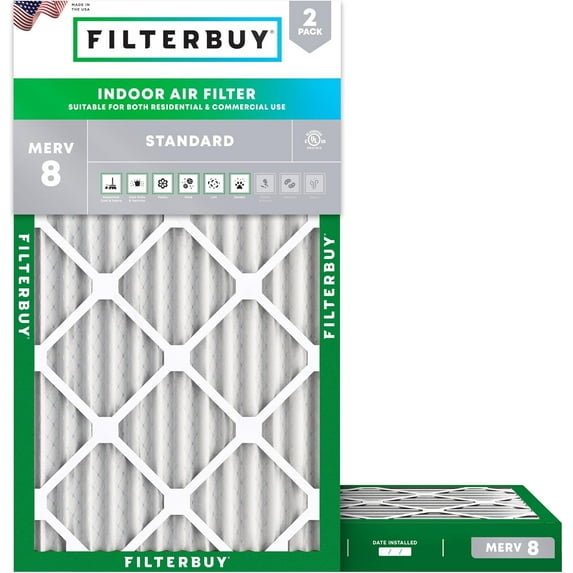 Filterbuy 15x25x2 Air Filter MERV 8 Dust Defense, Pleated HVAC AC Furnace Filter Replacement, 2-Pack