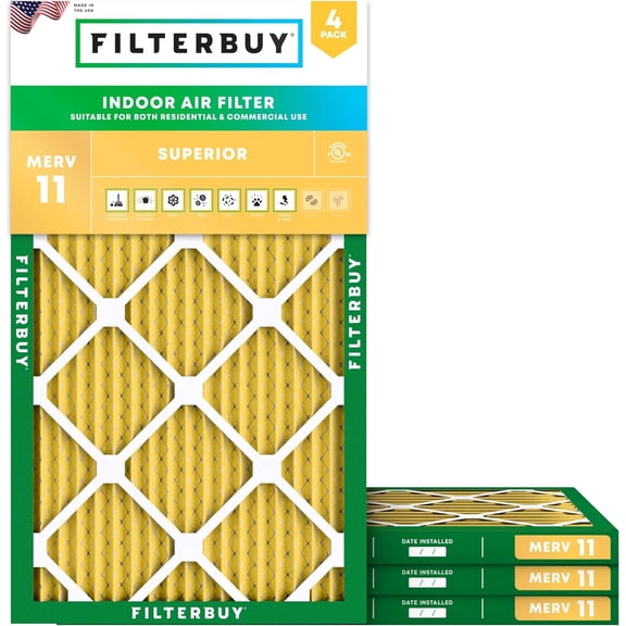 Filterbuy 15x30.5x1 Air Filter MERV 11 Allergy Defense, Pleated HVAC AC Furnace Filter Replacement, 4-Pack