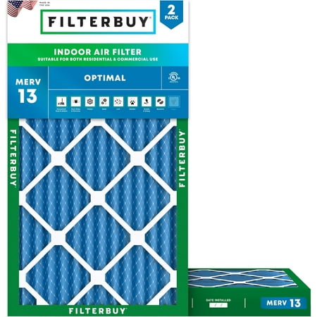 Filterbuy 15x30.75x2 Air Filter MERV 13 Smoke Defense, Pleated HVAC AC Furnace Filter Replacement, 2-Pack
