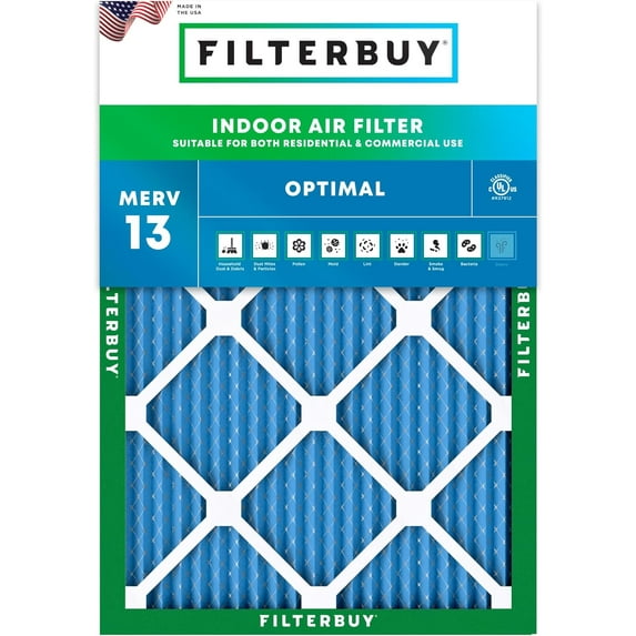 Filterbuy 16.38x21.5x1 Air Filter MERV 13 Smoke Defense, Pleated HVAC AC Furnace Filter Replacement, 1-Pack