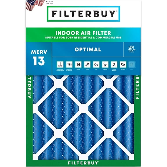 Filterbuy 16.5x22x4 Air Filter MERV 13 Smoke Defense, Pleated HVAC AC Furnace Filter Replacement, 1-Pack