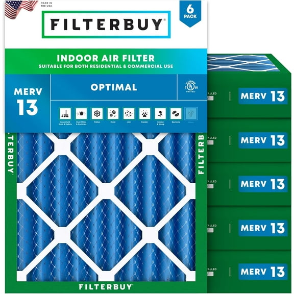 Filterbuy 16.5x22x4 Air Filter MERV 13 Smoke Defense, Pleated HVAC AC Furnace Filter Replacement, 6-Pack