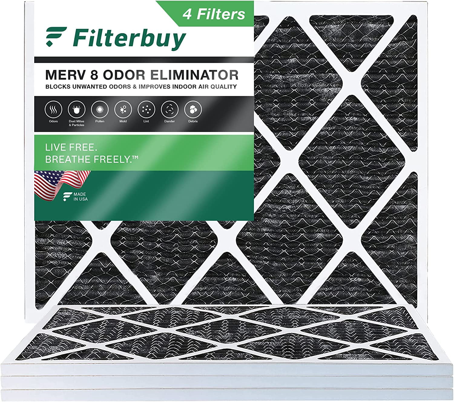 Filterbuy 16x20x1 MERV 8 Odor Eliminator Pleated HVAC AC Furnace Air