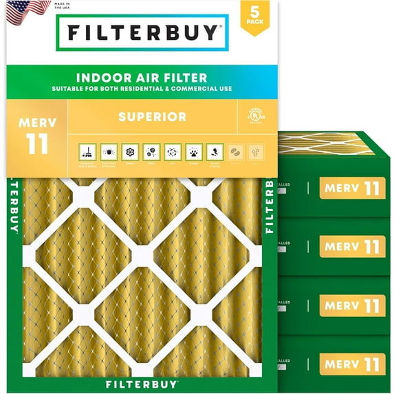Filterbuy 16x20x4 MERV 11 Allergen Defense, Pleated HVAC AC Furnace Air Filters (5-Pack)